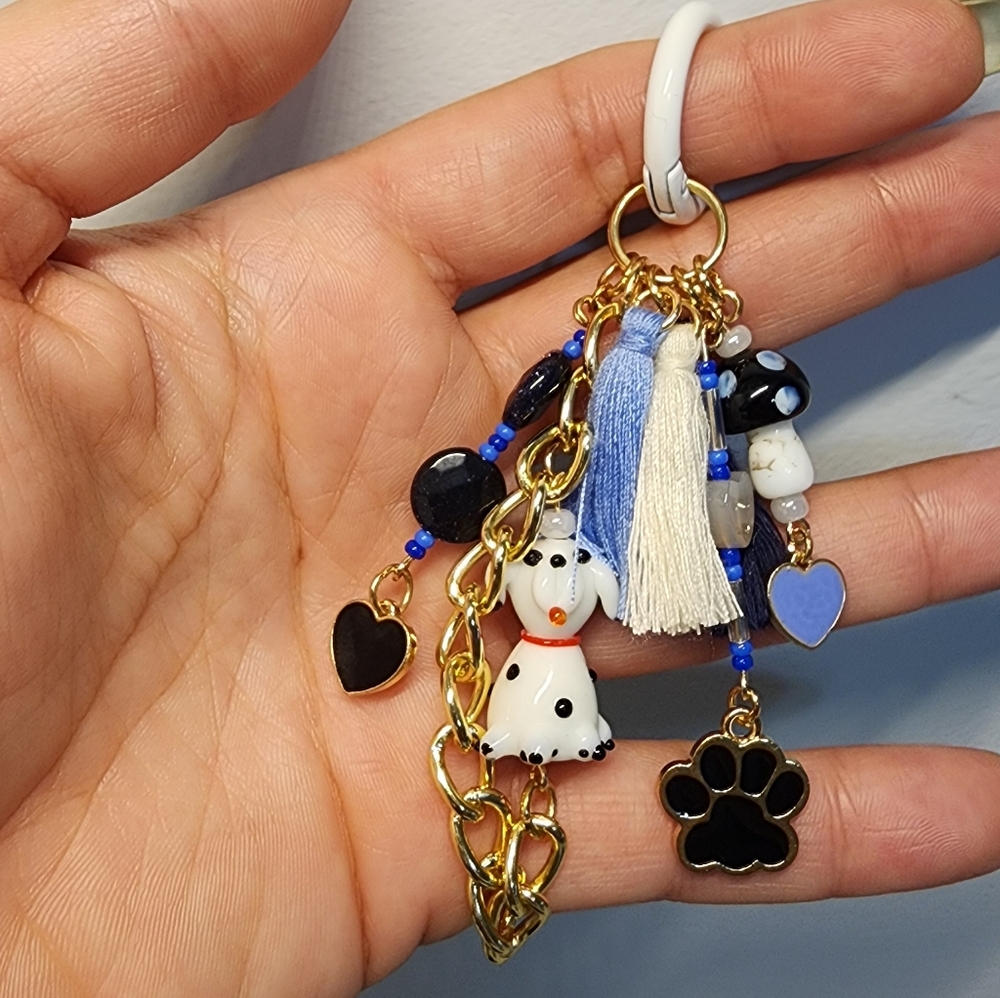 Handmade Beaded Dalmation Mushroom Keychain Bag Charm ✨️